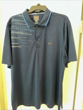 Greg Norman Collection Navy Polo with Light Blue Trim